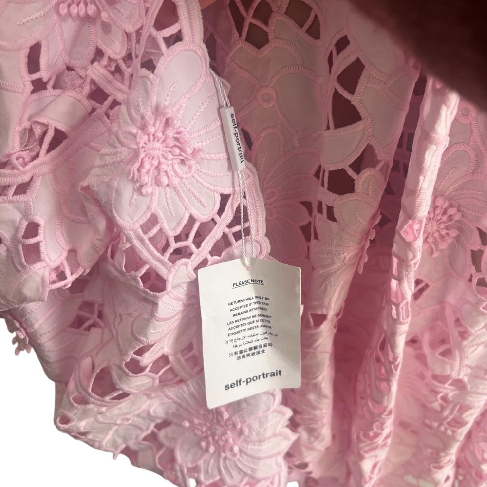 NEW NWT Self Portrait Pink Cotton Guipure Lace Midi Dress In Peony Light Pink - Picture 10 of 14
